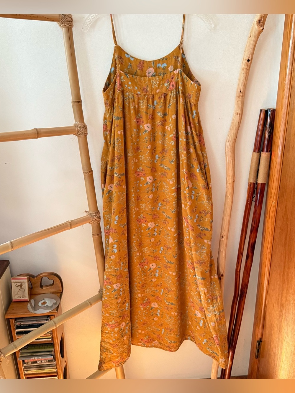 Natural Life mustard yellow floral print maxi dress size S, cottage core, frolic - Picture 7 of 12